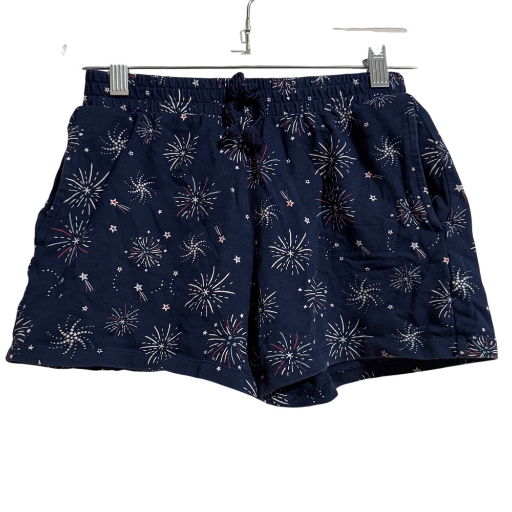 Celebrate Patriotic Girls Navy Blue Firework Print Shorts Size L 10-12 Cotton